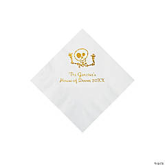 White Skeleton Personalized Napkins with Gold Foil - Beverage