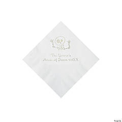 White Skeleton Personalized Napkins with Silver Foil - Beverage