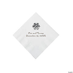 White Snowflake Personalized Napkins with Silver Foil - Beverage
