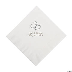 White Two Hearts Personalized Napkins with Silver Foil - Luncheon