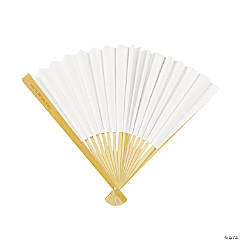 White Wedding Folding Hand Fans with Personalized Handle - 12 Pc.