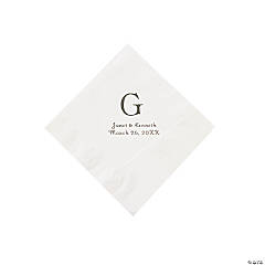White Wedding Monogram Personalized Napkins with Silver Foil - Beverage
