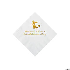 White Witch Personalized Napkins with Gold Foil - Beverage