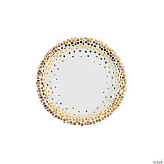 white and gold polka dot paper plates