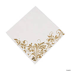 White with Gold Foil Floral Design Luncheon Napkins - 50 Pc.