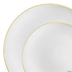 White With Gold Moonlight Round Disposable Plastic Dinnerware Value Set 