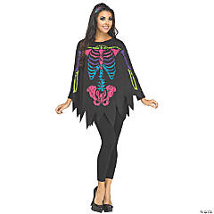 Women's Colorful Skeleton Poncho Costume