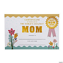 World’s Greatest Mom Certificates with Gold Foil - 12 Pc.