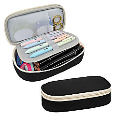Wrapables Large Capacity Double Compartment Pencil Case, Black