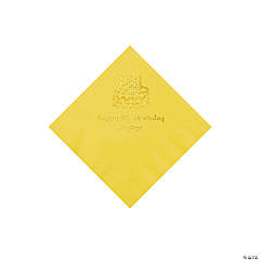 Yellow Birthday Cake Personalized Napkins with Gold Foil - Beverage