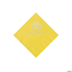 Yellow Birthday Cake Personalized Napkins with Silver Foil - Beverage