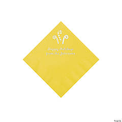 Yellow Candy Cane Personalized Napkins with Silver Foil – Beverage