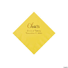 Yellow Cheers Personalized Napkins with Gold Foil - Beverage