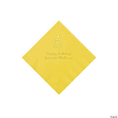 Yellow Christmas Tree Personalized Napkins with Gold Foil – Beverage