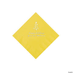 Yellow Christmas Tree Personalized Napkins with Silver Foil – Beverage