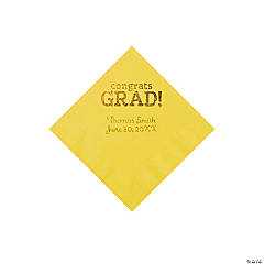 Yellow Congrats Grad Personalized Napkins with Gold Foil - Beverage