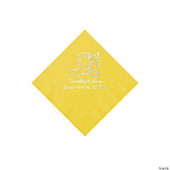 Yellow Cowboy Boots Personalized Napkins with Silver Foil - Beverage