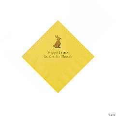 Yellow Easter Bunny Personalized Napkins with Gold Foil - Beverage