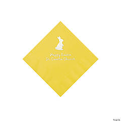 Yellow Easter Bunny Personalized Napkins with Silver Foil - Beverage