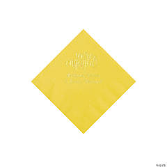 Yellow Engaged Personalized Napkins with Gold Foil - Beverage