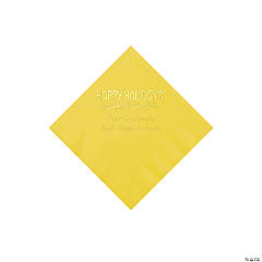 Yellow Happy Holidays Personalized Napkins with Gold Foil – Beverage
