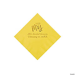 Yellow Miss to Mrs. Personalized Napkins with Gold Foil - Beverage