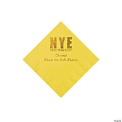 Yellow New Year’s Eve Personalized Napkins with Gold Foil - Beverage