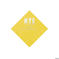 Yellow New Year’s Eve Personalized Napkins with Silver Foil - Beverage