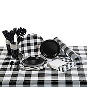 Black & White Buffalo Plaid Tableware Kit for 24 Guests