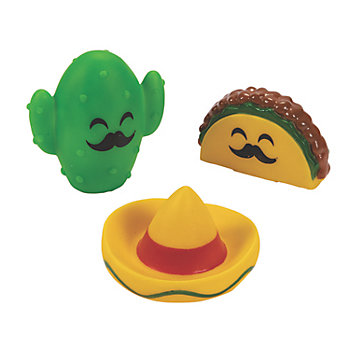 1 1/2" &#8211; 2 3/4" Fiesta Party Cactus, Sombrero & Taco Vinyl Characters &#8211; 12 Pc.