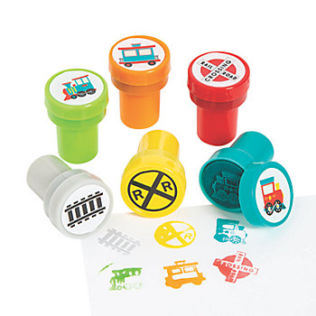 1 1/2" Assorted Train Symbols Plastic Stampers - 24 Pc.