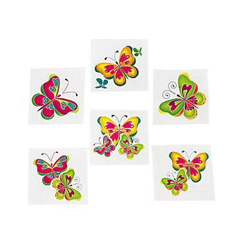 1 1/2" Bulk 72 Pc. Bright Color Butterfly Temporary Tattoos