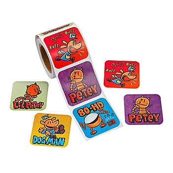 1 1/2" x 1 1/2" Dog Man<sup>TM </sup>Characters Sticker Roll - 100 Pc.