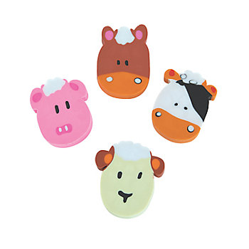 1 1/4" Assorted Farm Animal Rubber Erasers - 24 Pc.
