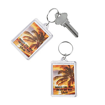 1 3/4" x 2 1/2" Personalized Island Luau Picture Frame Acrylic Keychains - 12 Pc.