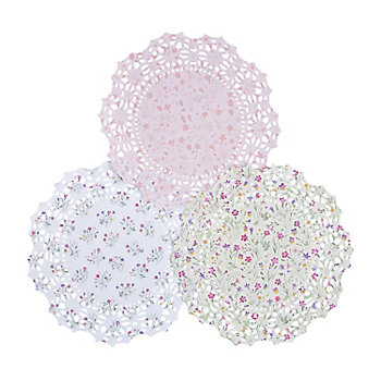 10 1/2" Floral Print Charger Doily Placemats &#8211; 3 Pc.