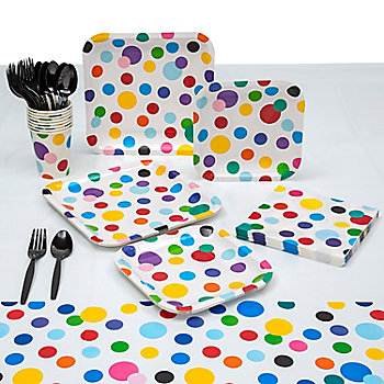 107 Pc. Polka Dot Tableware Kit for 8 Guests