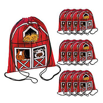 11 1/4" x 13 3/4" Medium Nonwoven Polypropylene Barnyard Drawstring Bags - 12 Pc.