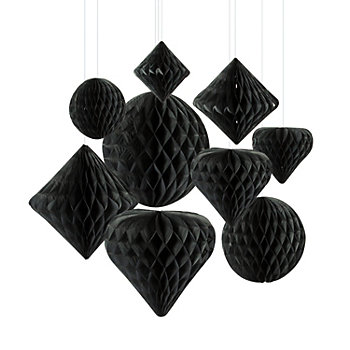 12" Black Honeycomb Hanging Decoration Assortment - 12 Pc.