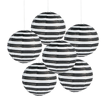 12" Black Striped Hanging Paper Lanterns - 6 Pc.