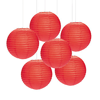 12" Red Hanging Paper Lanterns - 6 Pc.