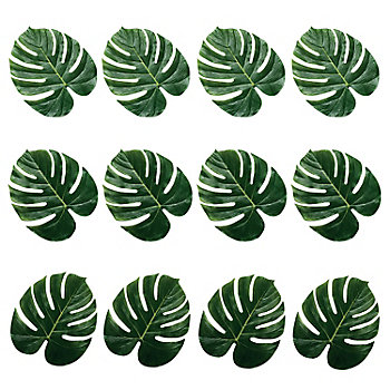 13" Large Artificial Polyester Monstera Leaves - 12 Pc.
