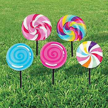13" x 22" Bright Color Candy World Swirl Lollipop Yard Signs &#8211; 5 Pc. 