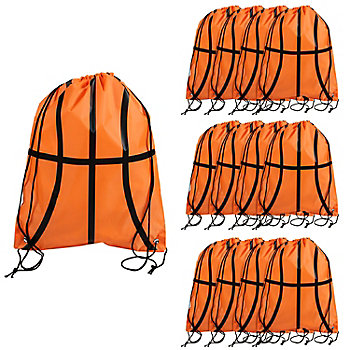 14" x 18" Large Basketball Polyester Drawstring Bags - 12 Pc.