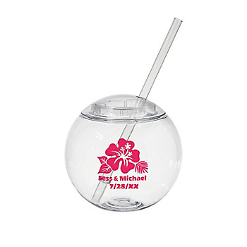 15 oz. Bulk 50 Ct. Personalized Luau Round Reusable Plastic Cups with Lids & Straws