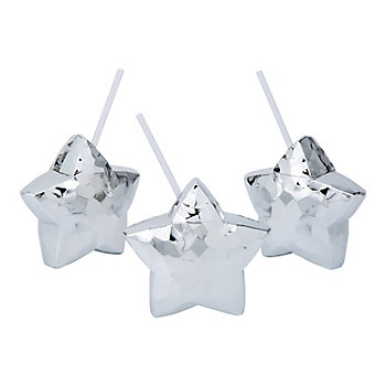 15 oz. Silver Metallic Star-Shaped Reusable Plastic Cups with Lids & Straws &#8211; 6 Ct. 
