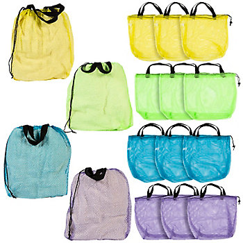 16 1/2" x 16" Large Mesh Beach Nylon Drawstring Bags - 12 Pc.