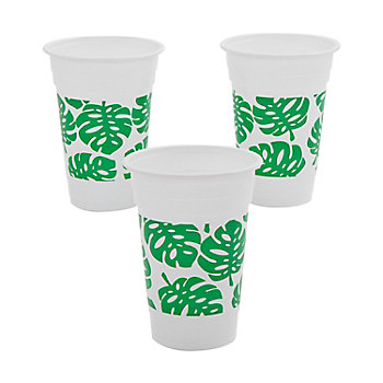 16 oz. Bulk 50 Ct. Tropical Palm Leaf Disposable Plastic Cups