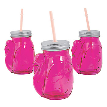 16 oz. Flamingo Reusable Jar Glasses with Lids & Straws - 6 Ct.