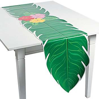 17" x 90" Luau-Themed Green Leaf Paper Table Runner
